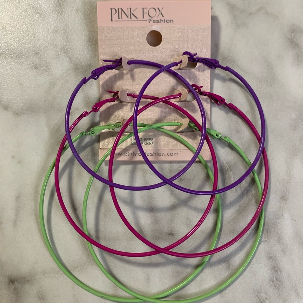 Pink Fox Fashion Hoop Earrings Set